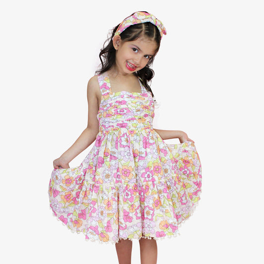 VESTIDO FLORES CON DIADEMA