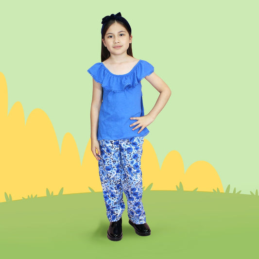 CONJUNTO BLUSA PANTALON DE FLORES Y SOMBRERO