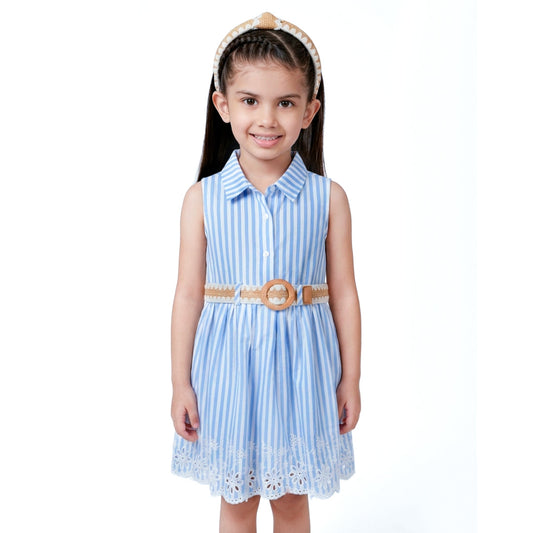 VESTIDO LINEAS CON CINTURON Y DIADEMA