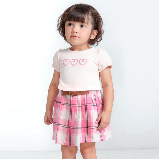 CONJUNTO FALDA  CUADROS CON ACCESORIO DE CABELLO
